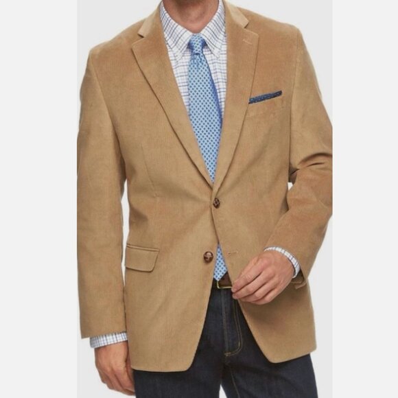 CHAPS Men's Sport Two Button Tan Brown Corduroy Suit Jacket Size 50R - Picture 1 of 10